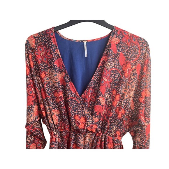 Free People Teegan Floral Print Long Sleeve Wrap Mini Dress Asymmetrical X-Small - Picture 9 of 16